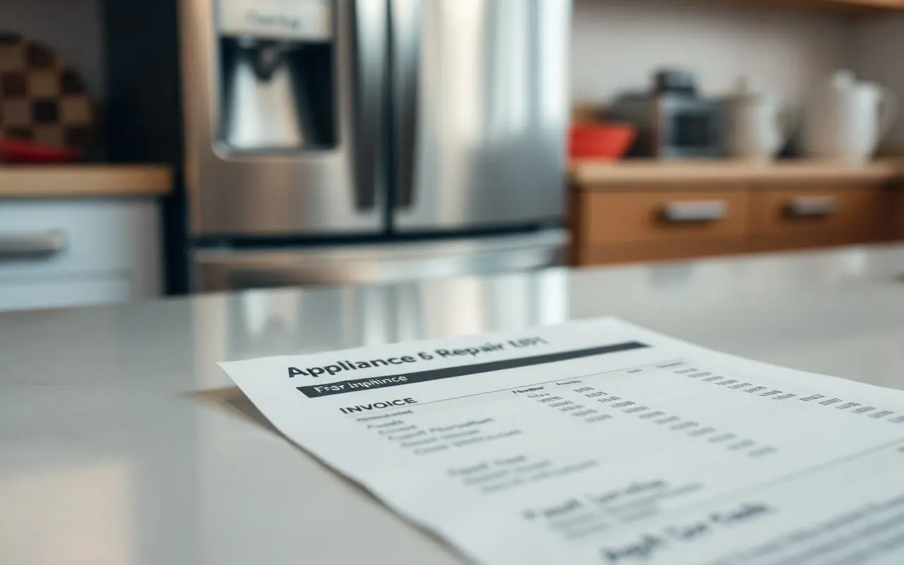 Appliance repair invoice with cost breakdown